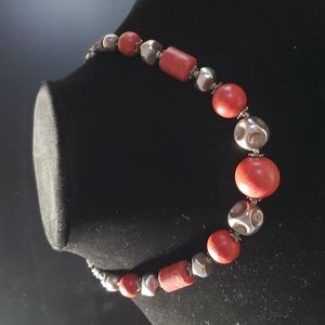 Coral and Silver tone Bead Necklace